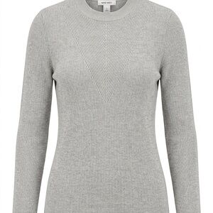Nine West Gray Ribbed Crewneck Sweater